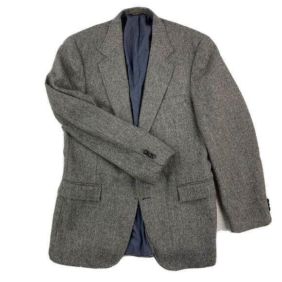 Vintage Kingsridge Blazer Mens 42S Gray Herringbone Corpcore Wool Sports Coat - Picture 2 of 13